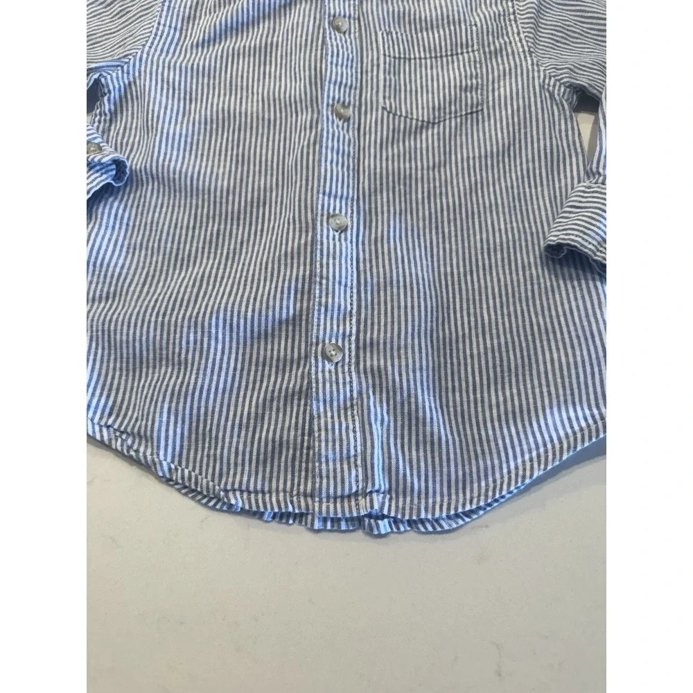Gymboree Striped Linen Button Down Shirt Kids Size 5T Blue White Coastal Preppy